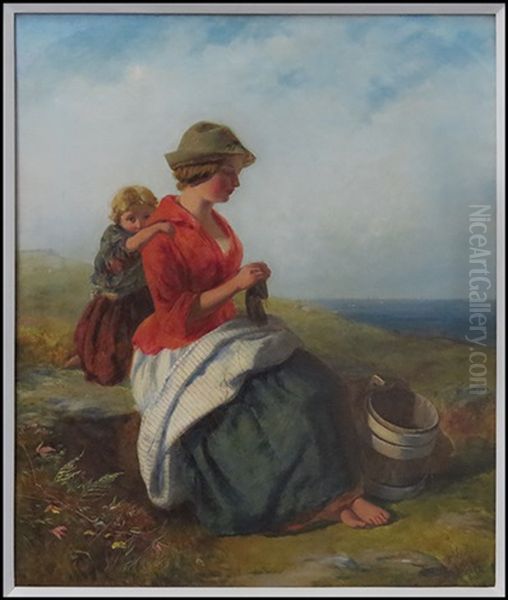 Knitting By The Seaside Oil Painting by John Surtees