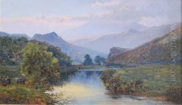 Landscape With Stream To Foreground Oil Painting by John Surtees