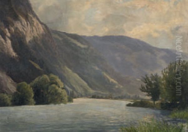 Aareufer Mit Abendberg Bei Interlaken Oil Painting by Max Josef von Sury