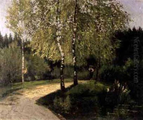 Birken Am Teich Oil Painting by Max Josef von Sury