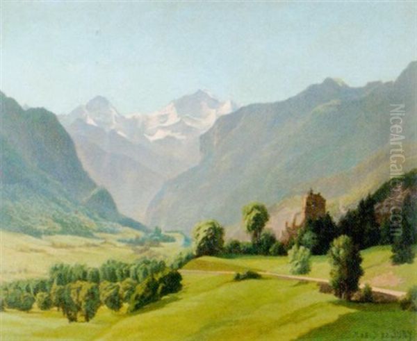 Burg Unspunnen Mit Monch Und Jungfrau Im Sonnenschein Oil Painting by Max Josef von Sury