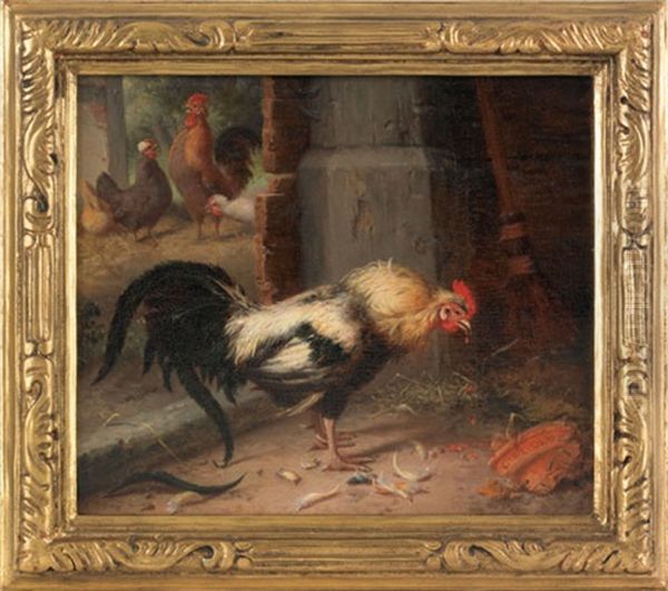 Rooster Oil Painting by Gustav Sues