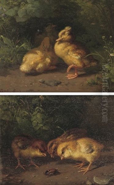 Fluffy Friends (+ Another; Pair) Oil Painting by Gustav Sues