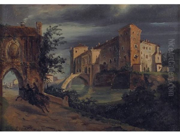 Paesaggio Con Castello E Cavalieri Oil Painting by Giovanni Susani