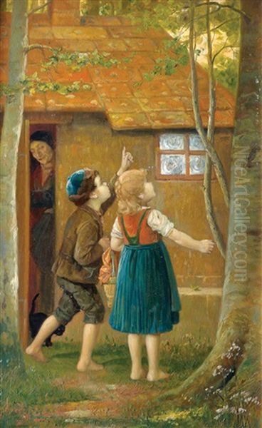 Jewish Children In The Garden Oil Painting by Josef Johann Suess