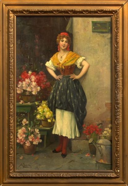 The Flower Seller Oil Painting by Josef Johann Suess