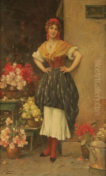 The Flower Seller Oil Painting by Josef Johann Suess