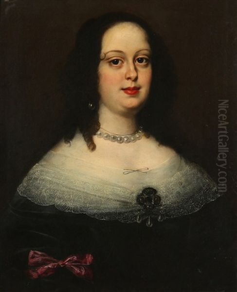 Portrait Of Vittoria Della Rovere (1622-1694), Bust-length, In A Black Dress With A Lace Collar And Diamond Brooch Oil Painting by Justus Sustermans