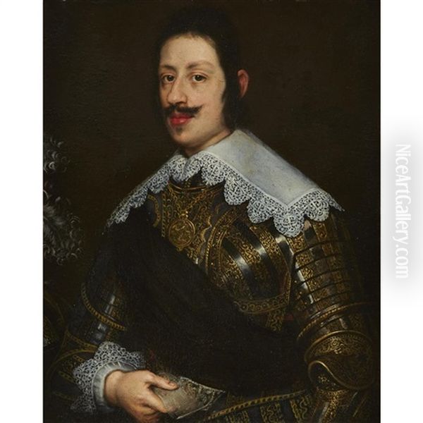 Portrait Of Ferdinando Ii De Medici Wearing Armor And A Flat Lace-trimmed Collar Oil Painting by Justus Sustermans