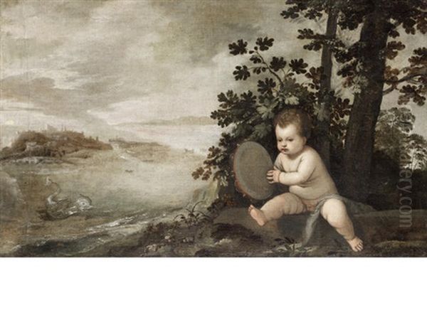 An Infant Holding A Tambourine Oil Painting by Lambert Sustris