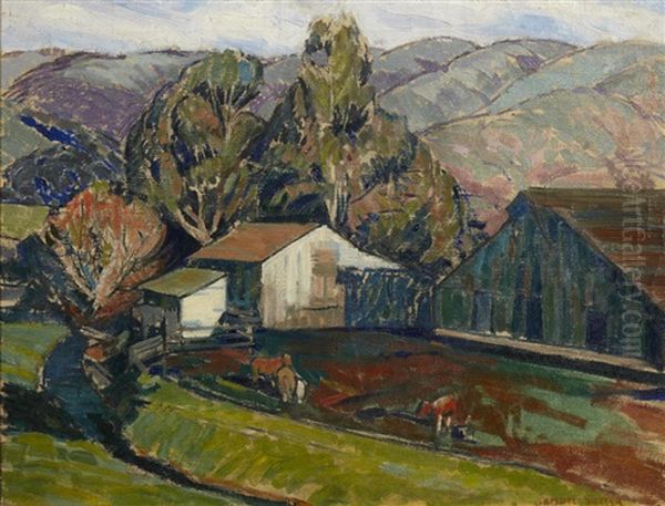 California Farm Scene Oil Painting by Walter Samuel Sutter