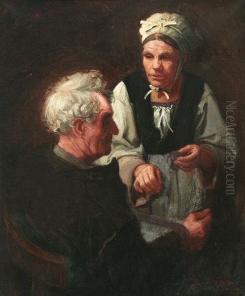 Spooling Wool Oil Painting by Frederick D. Sutton