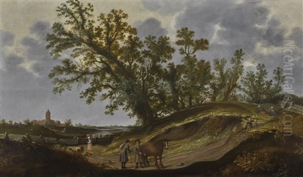 Landscape With Figures On A Path, A Church Beyond Oil Painting by Reyer Claesz Suycker