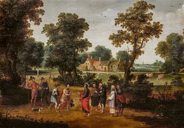 Bewaldete Landschaft Mit Christus Und Centurion Oil Painting by Reyer Claesz Suycker