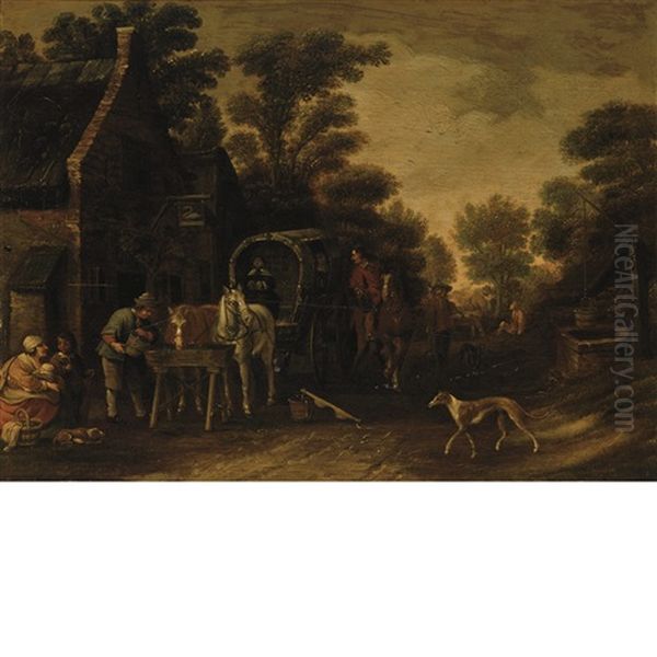 Watering The Horses At A Country Inn Oil Painting by Reyer Claesz Suycker