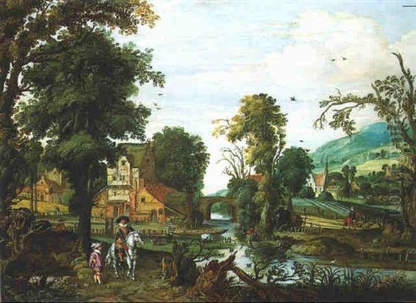 Personnages Et Cavalier Dans Un Paysage Fluvial Oil Painting by Reyer Claesz Suycker