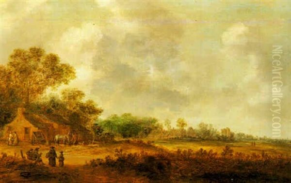 Wooded Landscape With Peasants Near A Farm Oil Painting by Reyer Claesz Suycker