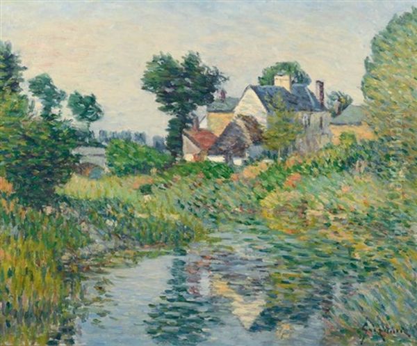 Maison Pres D'une Piece D'eau Oil Painting by Leon Suzanne