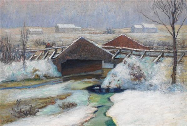 Pont Bourbeau Sous La Neige Oil Painting by Marc Aurele de Foy Suzor-Cote