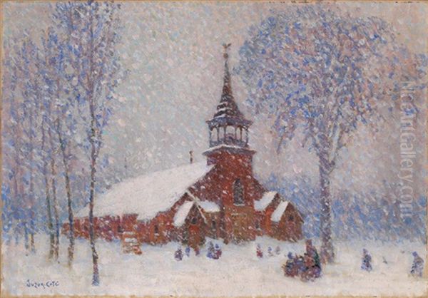 La Vieille Eglise De Sherbrooke Est Par Temps De Neige Oil Painting by Marc Aurele de Foy Suzor-Cote