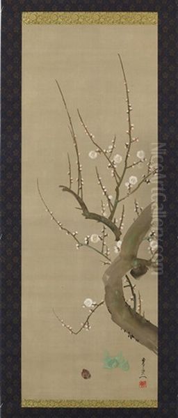 Red And White Plum Blossoms Oil Painting by Kiitsu Suzuki