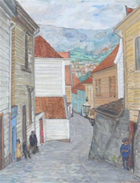 Fra Bergen Oil Painting by Anders Castus Svarstad