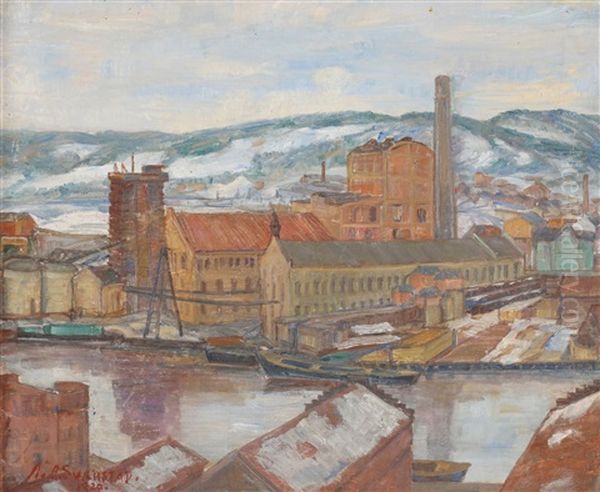 Union Fabrikker I Skien Oil Painting by Anders Castus Svarstad