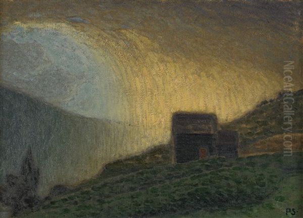 Solnedgang Over Landskap Oil Painting by Pelle Svedlund