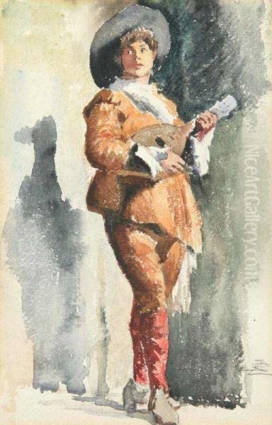 A Study Of A Figure With A Lute Oil Painting by Zdenka Braunerova