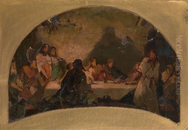 The Raising Of Lazarus, The Last Supper And The Agony In The Garden, Studies For The Wall Panels Of St Vladimir's Cathedral In Kiev (3) Oil Painting by Paul Alexander Svedomsky