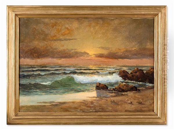 Ocean View At Sunset Oil Painting by Paul Alexander Svedomsky