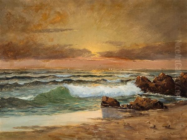 Ocean View At Sunset Oil Painting by Paul Alexander Svedomsky