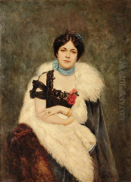 Ritratto Di Anna Nikolaevna Kutukova, Consorte Di A.a. Svedomskij Oil Painting by Paul Alexander Svedomsky