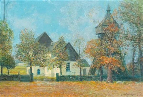 Church In Sweden Oil Painting by Svend Rasmussen Svendsen