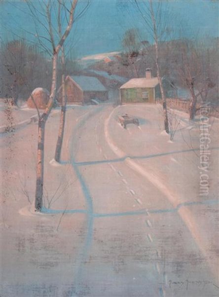 Winter Tracks Oil Painting by Svend Rasmussen Svendsen