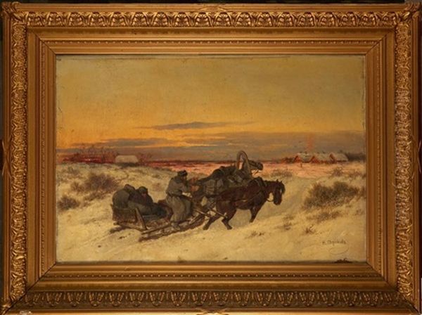 La Troika En Hiver Oil Painting by Nikolai Egorovich Sverchkov