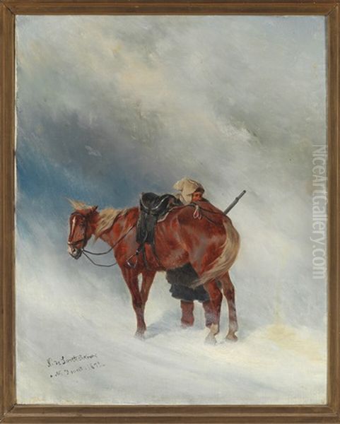 A Russian Rider And His Horse In A Snowstorm by Nikolai Egorovich Sverchkov