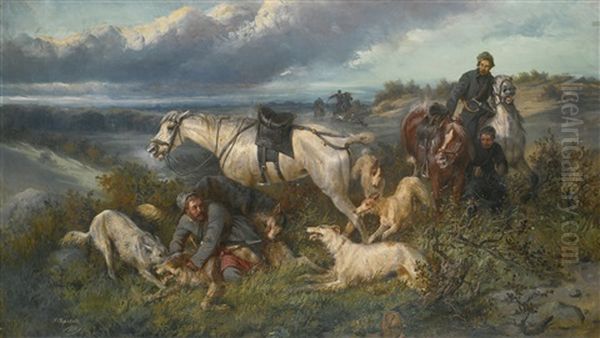 Wolf Hunt Oil Painting by Nikolai Egorovich Sverchkov