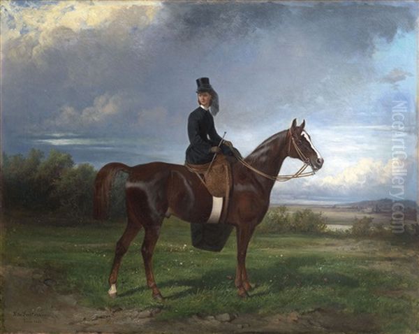 Equestrian Portrait Of Seymourina Poirson Oil Painting by Nikolai Egorovich Sverchkov