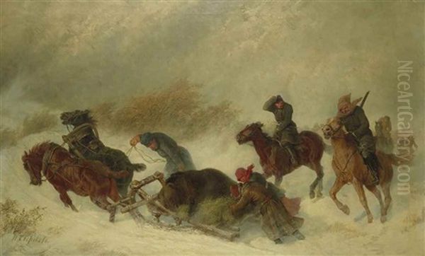 Returning From Bear Hunting Oil Painting by Nikolai Egorovich Sverchkov