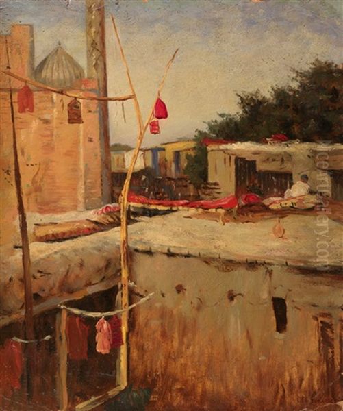 Asian Courtyard Oil Painting by Sergei Ivanovich Svetoslavsky