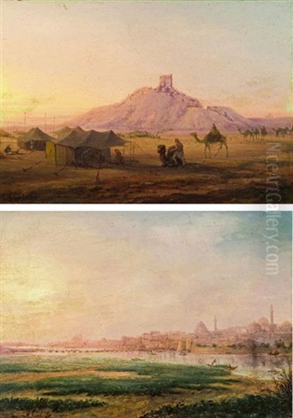 Pendants: Blick Auf Den Tempel Von Borsippa (babylon/irak); Blick Auf Istanbul (pair) Oil Painting by Alexandre Svoboda