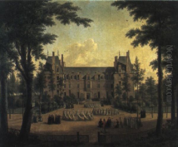 Le Chateau D'ecouen Avec Les Jeunes Filles De La Legion D'honneur. Oil Painting by Elisabeth Swagers