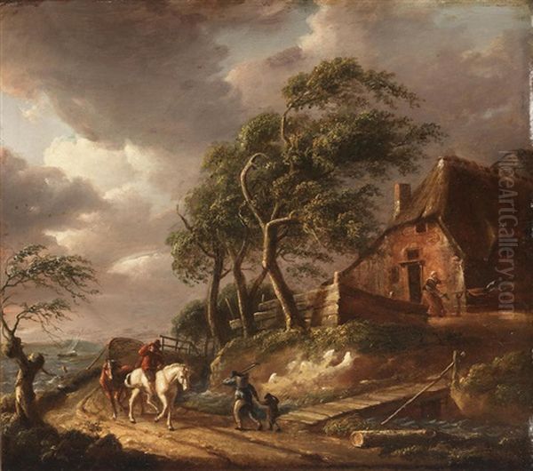 A Stormy Landscape With Figures On A Country Path Oil Painting by Frans Swagers