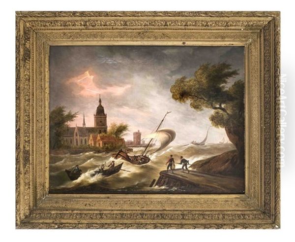 Sturm Im Hafen Oil Painting by Frans Swagers