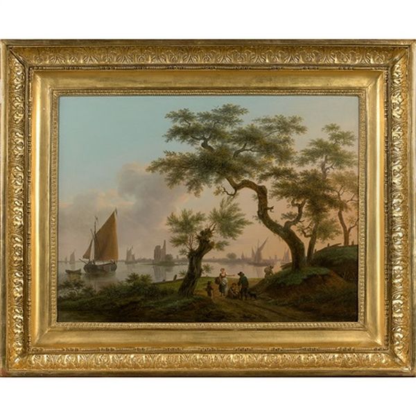 Vue D'un Estuaire Avec Des Paysans Oil Painting by Frans Swagers