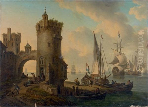 Vue D'un Port Avec Des Pecheurs by Frans Swagers