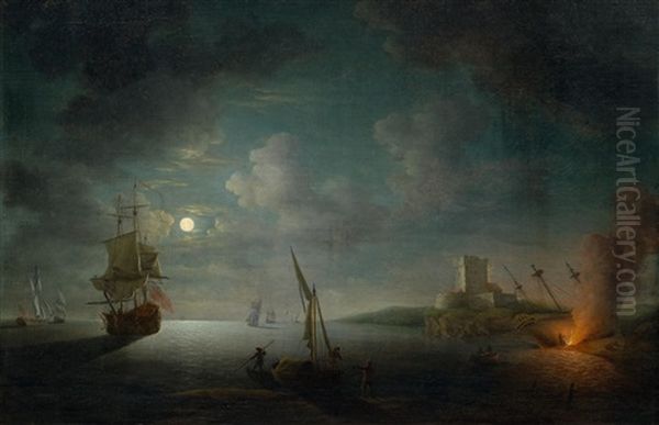 A Marine Scene At Night Oil Painting by Francis Swaine