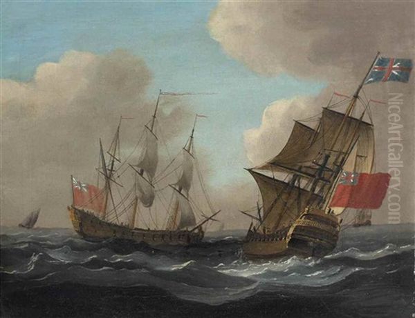 Two Men-o'war In Close Quarters, In A Stiffening Breeze Oil Painting by Francis Swaine