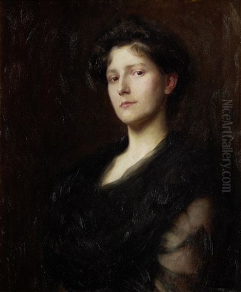 Portrait Of A Woman In Black Oil Painting by Frederick George Swaish